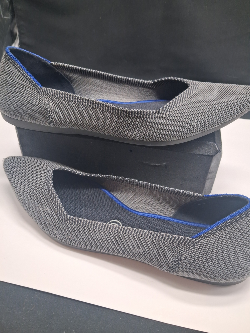 Rothy's Women's Pointed Slip-On Flats in Gray with Blue Trim - Picture 3 of 10